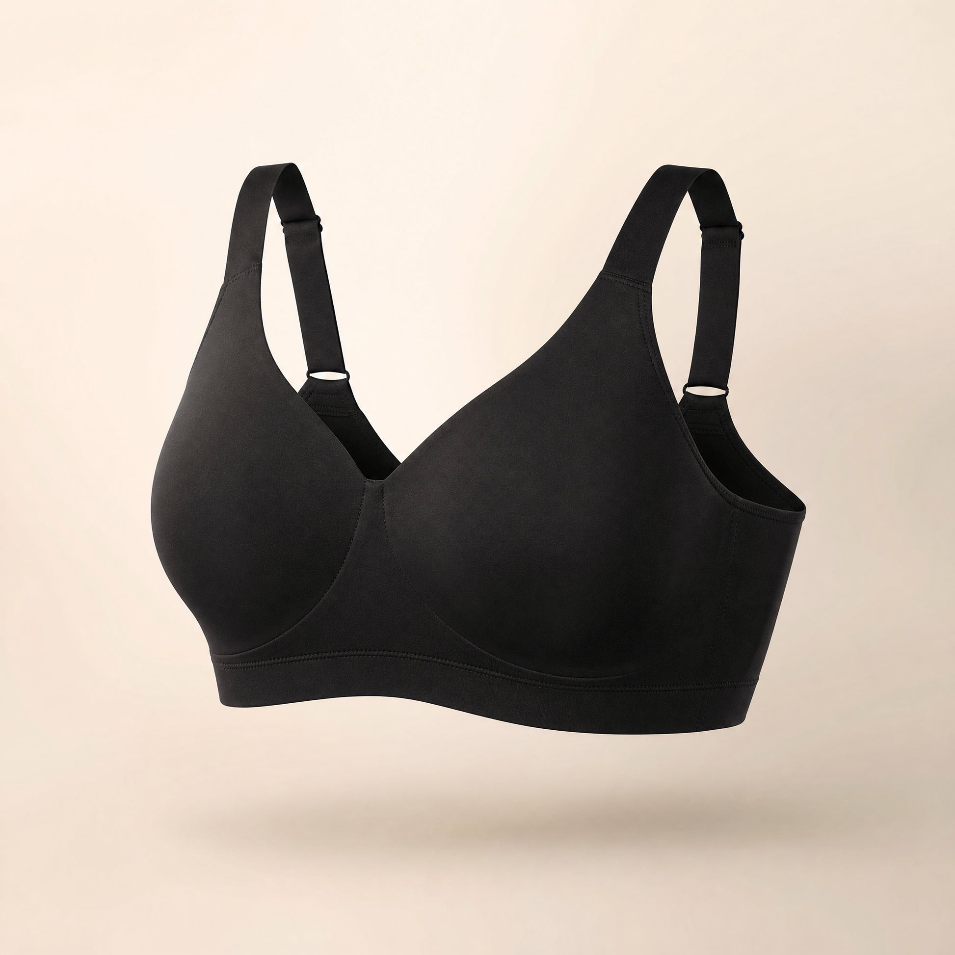 ContourSoft Wireless Shaping Bra in Black, studio photo on cream background