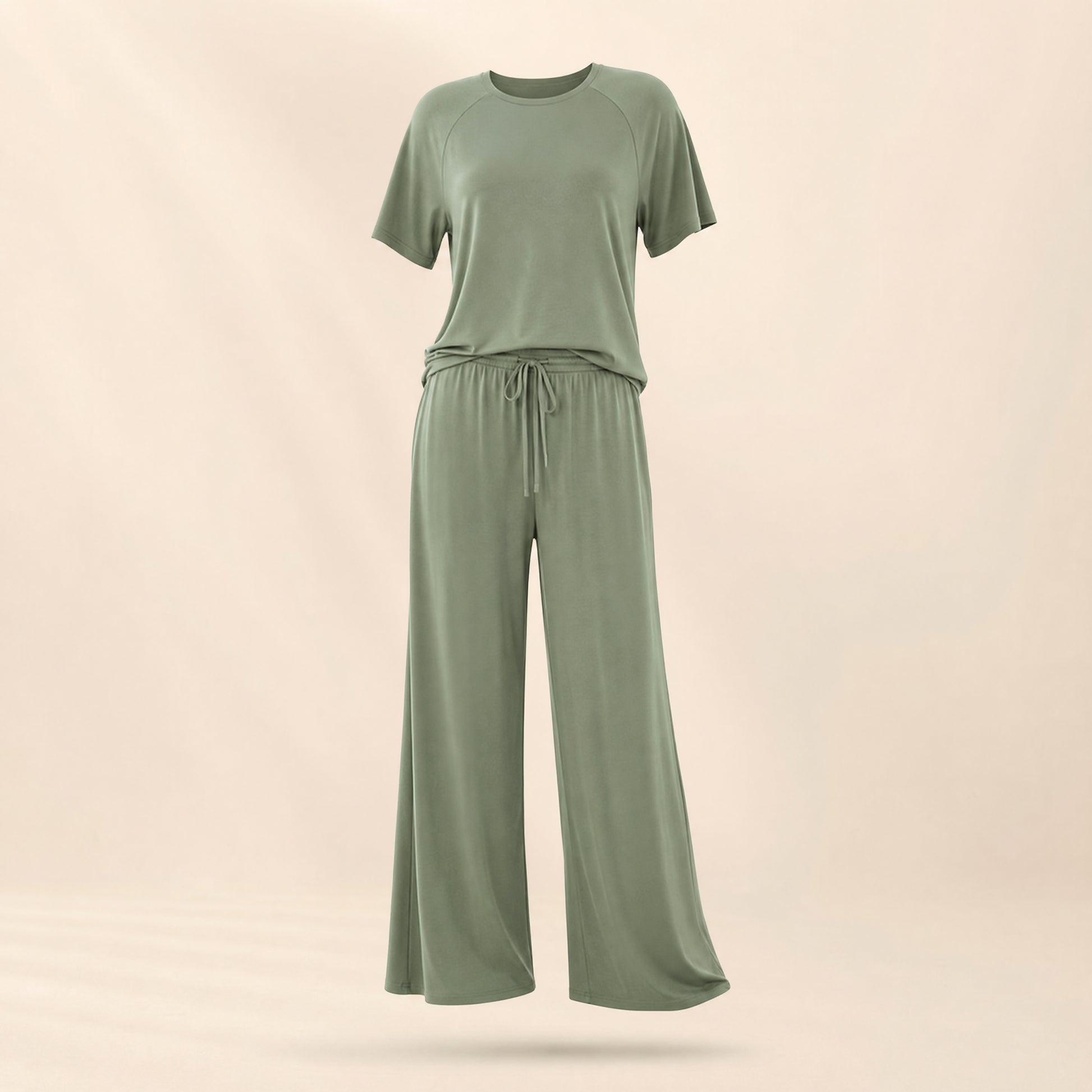 ButterSoft Seamless Lounge Set in Sage, studio photo on cream background