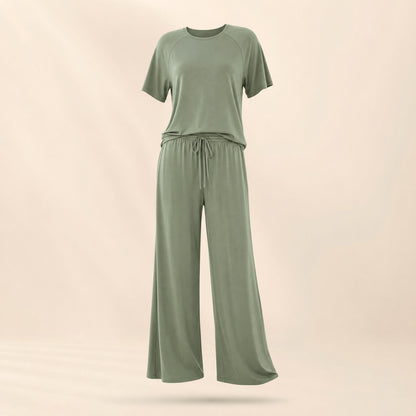 ButterSoft Seamless Lounge Set in Sage, studio photo on cream background