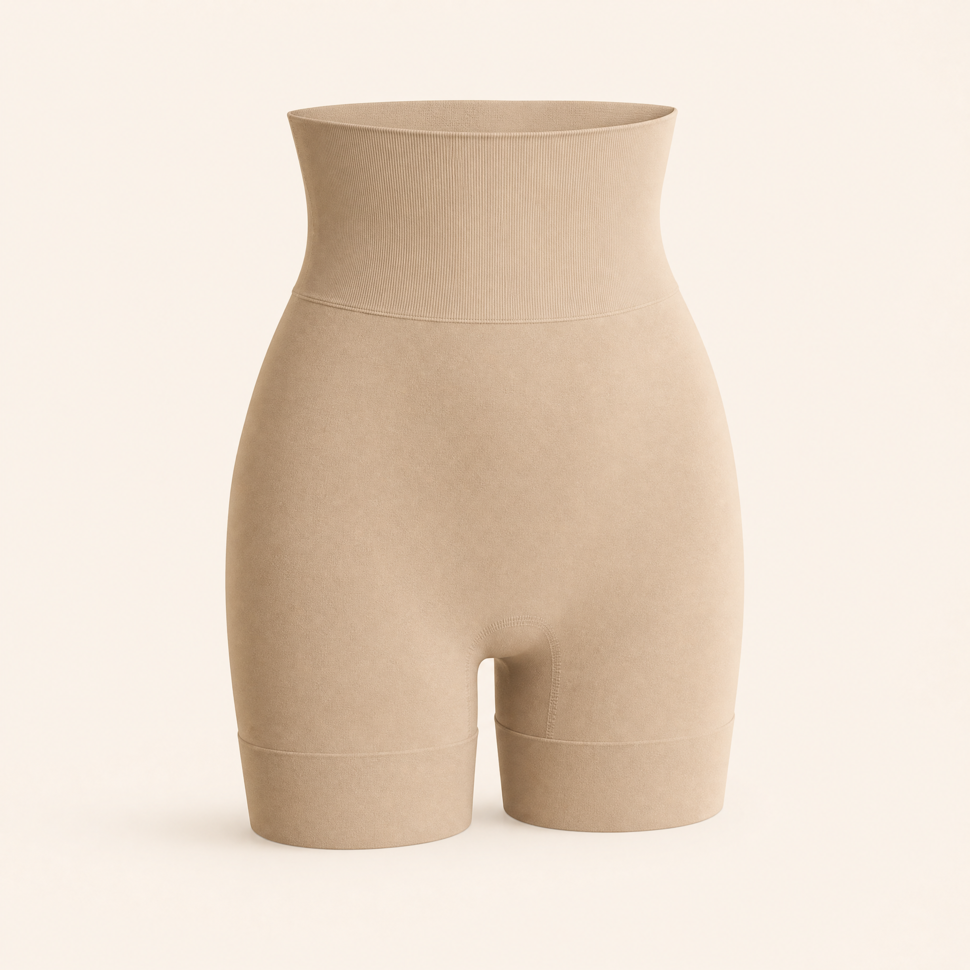 DefineWaist High-Rise Shaping Short in Sand, studio photo on cream background