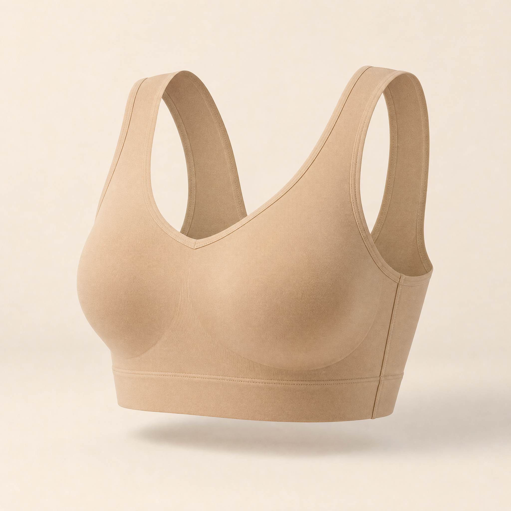 ContourSoft Wireless Shaping Bra in Sand, studio photo on cream background
