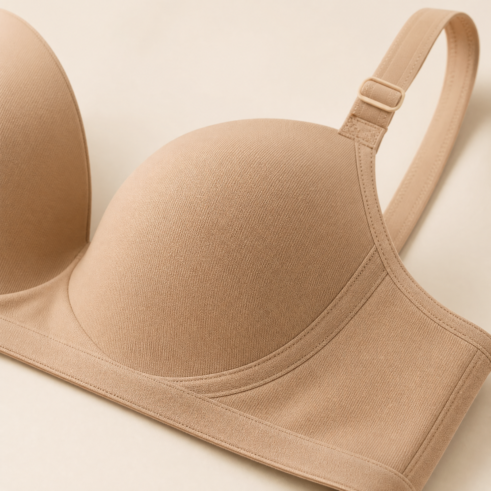 ContourSoft Wireless Shaping Bra in Sand, fabric and fit detail view
