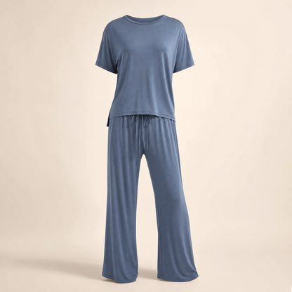 CloudCool Cooling Sleep Set in Dusk Blue, studio photo on cream background