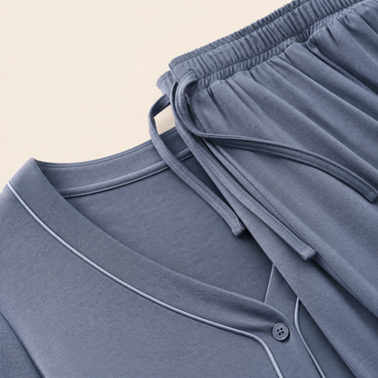 CloudCool Cooling Sleep Set in Dusk Blue, fabric and fit detail view