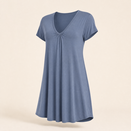 NightBreeze Moisture-Wicking Nightdress in Dusk Blue, studio photo on cream background