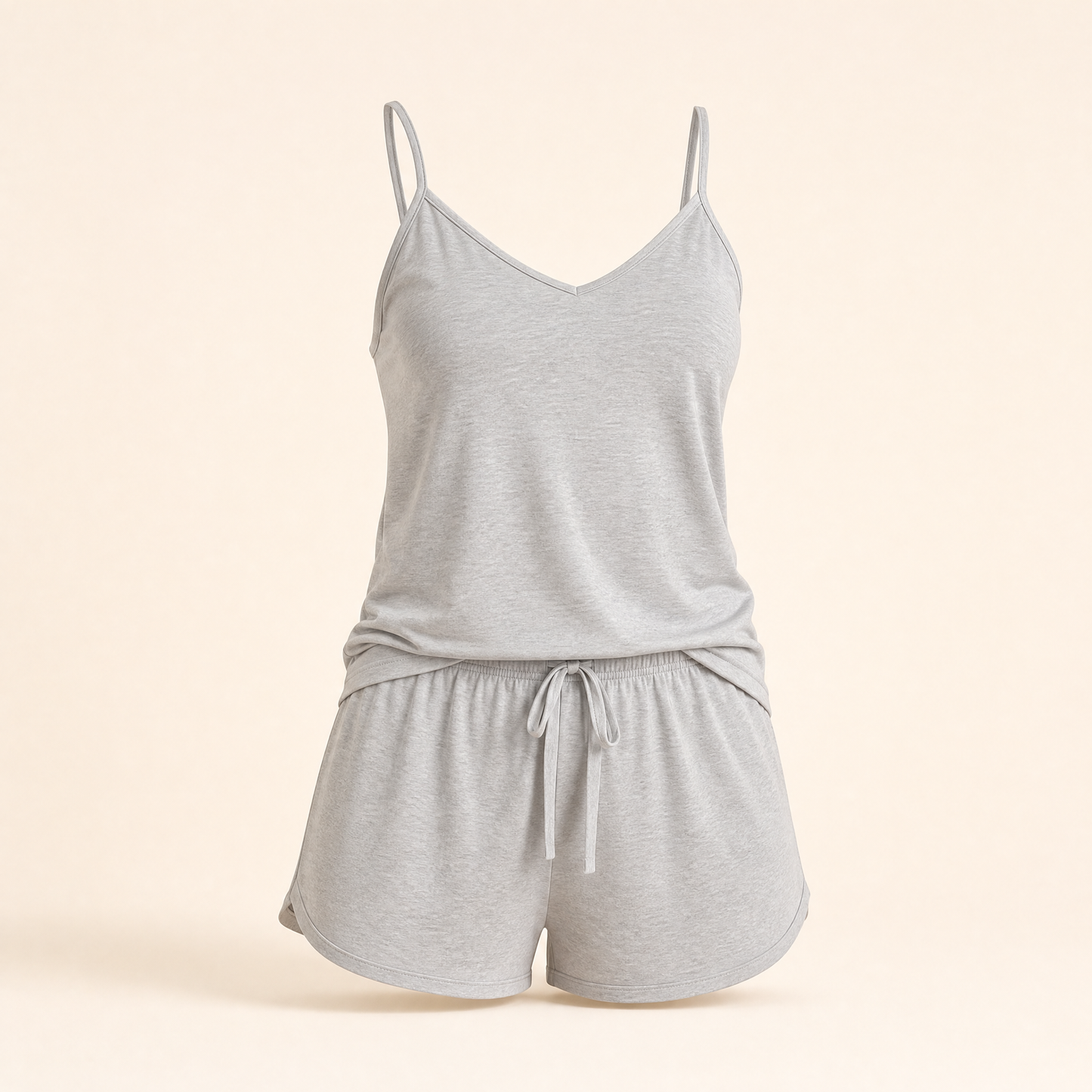 CoolTouch Cami and Short Sleep Set in Soft Grey, studio photo on cream background