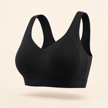 EverLift Back-Smoothing Support Bra in Black, studio photo on cream background