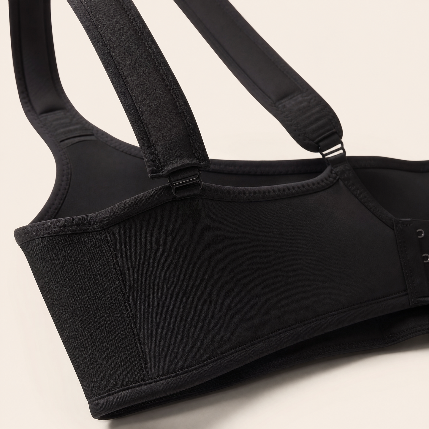 EverLift Back-Smoothing Support Bra in Black, fabric and fit detail view