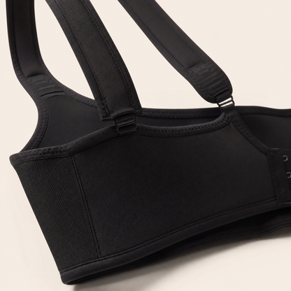 EverLift Back-Smoothing Support Bra in Black, fabric and fit detail view