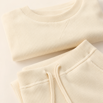ButterSoft Seamless Lounge Set in Cream, fabric and fit detail view