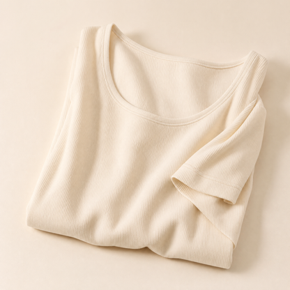 FeatherRib Modal Sleep Tee in Cream, studio photo on cream background