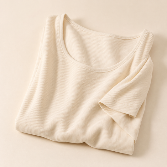 FeatherRib Modal Sleep Tee in Cream, studio photo on cream background