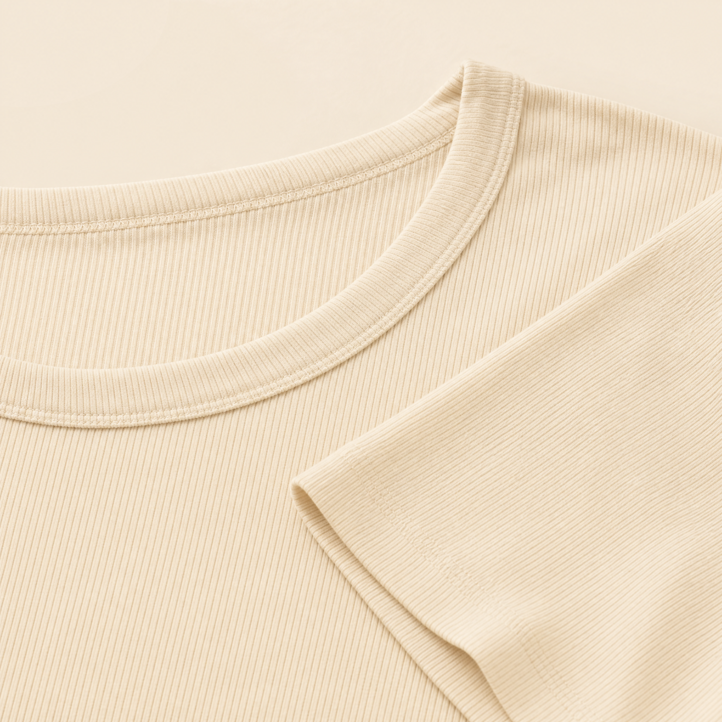 FeatherRib Modal Sleep Tee in Cream, fabric and fit detail view