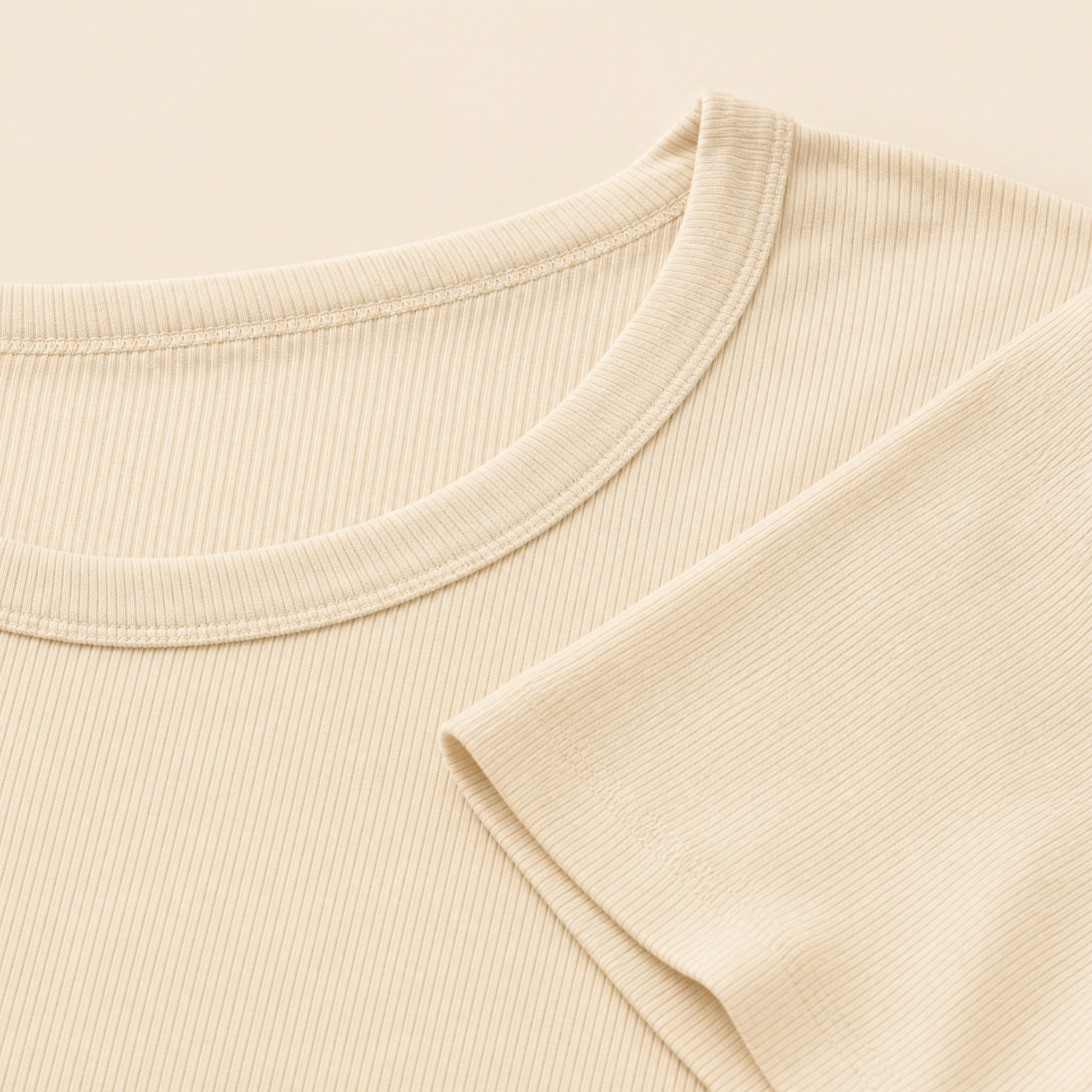 FeatherRib Modal Sleep Tee in Cream, fabric and fit detail view