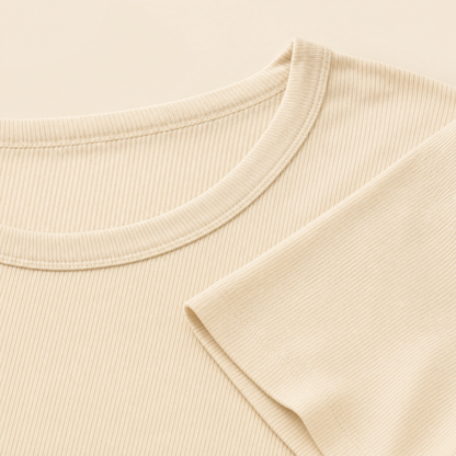 FeatherRib Modal Sleep Tee in Cream, fabric and fit detail view
